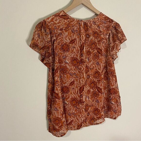 Joie Metallic Shimmer Floral Flutter Sleeve Blouse - Picture 4 of 8